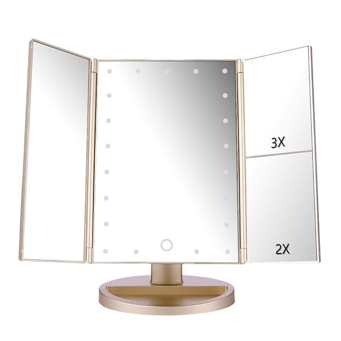 deweisn Floor Mount Tri-Fold Lighted Vanity Mirror