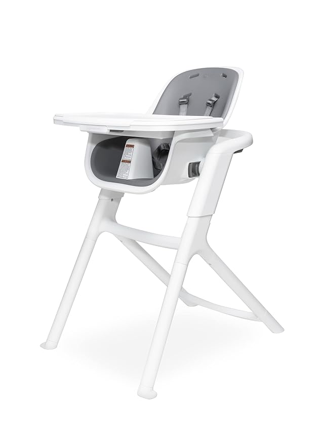 4moms Connect High Chair, One-Handed Magnetic Tray Attachment, White/Grey