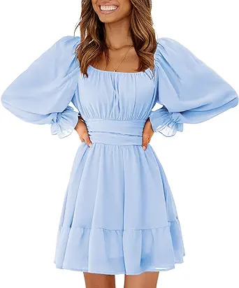 EXLURA Casual Long Lantern Sleeve Dresses