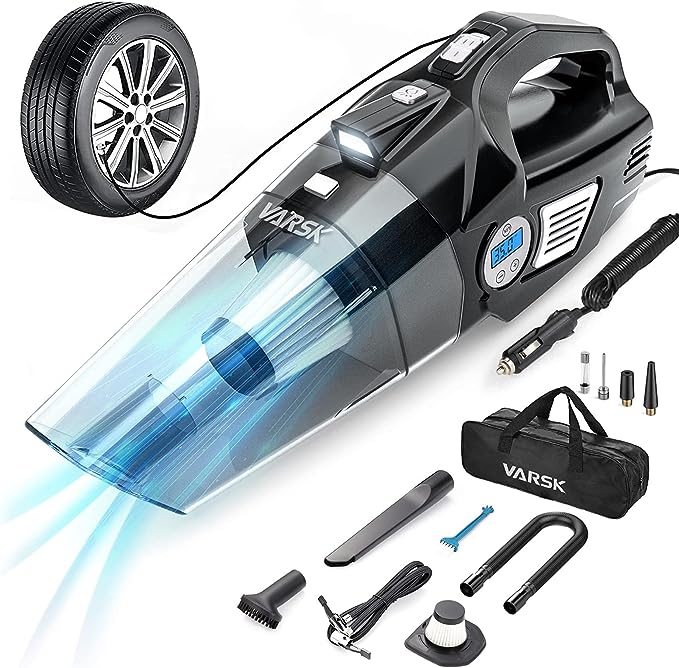 VARSK 4-in-1 Car Vacuum Cleaner with Digital Tire Pressure Gauge