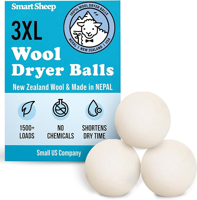 Smart Sheep 3-Pack XL Premium Natural Fabric Softener Wool Dryer Balls