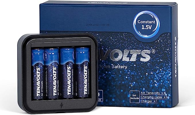 TENAVOLTS 1.5V AA Lithium Rechargeable Battery with Charger